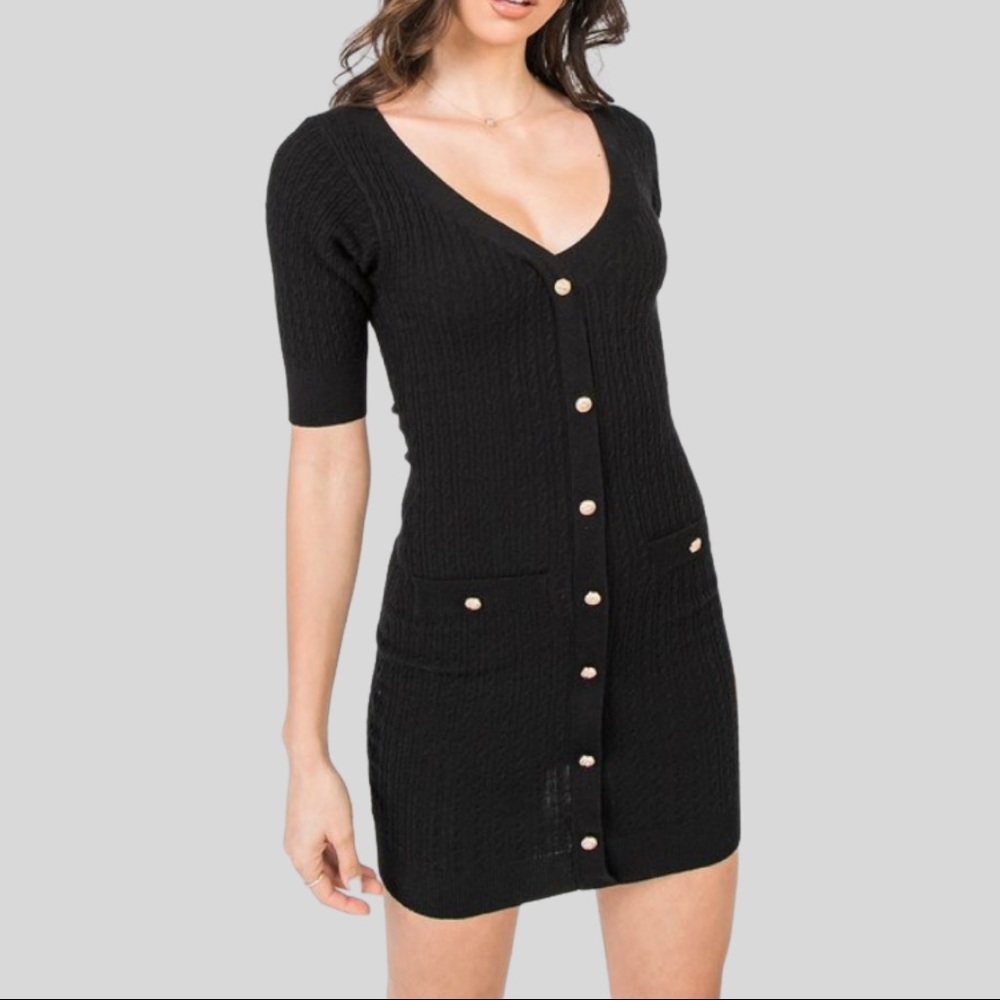 Jealous Tomato Sweater Knit Mini Dress Gold Detail